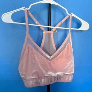 Victoria's Secret Pink Velour & Mesh Sports Bra Size Large L Logo Activewear